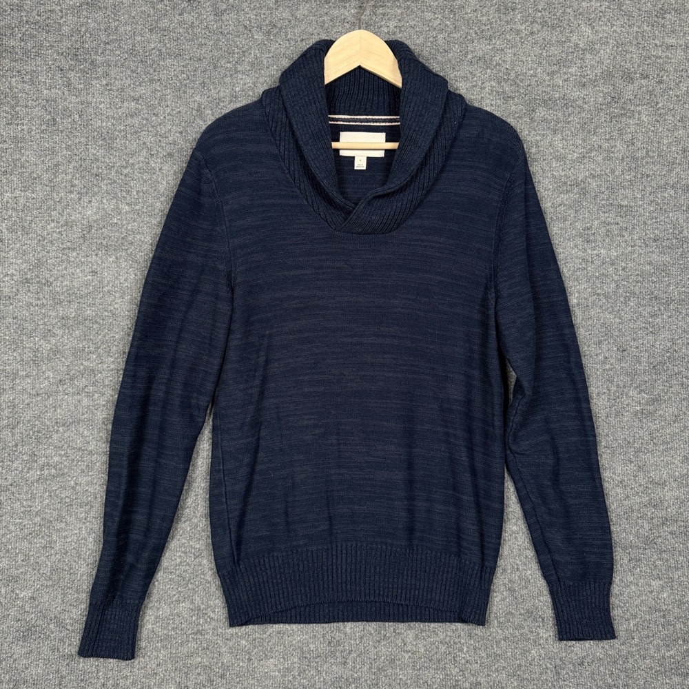 Sun+Stone Mens Size Small Sweater Blue Cotton Shawl Collar Pullover Long‎ Sleeve